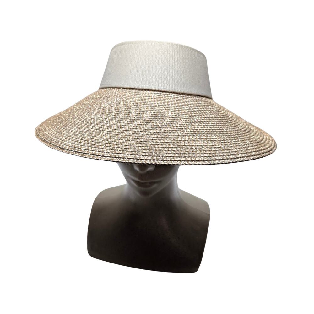 Eric Javits Champ II Straw Foldable Visor Sun Hat Cream Gold Women Adjustable